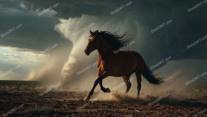 Mighty Horse Fleeing from Imminent Sandstorm and Dark Hurricane