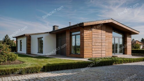 Modern Bungalow with Wooden Facade and Large Windows