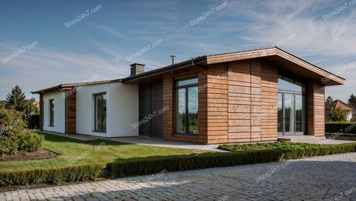 Modern Bungalow with Wooden Facade and Large Windows