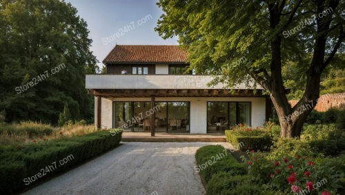 Modern Country House with Balcony and Garden View