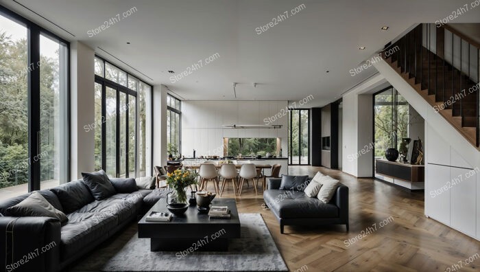 Modern Open-Plan Interior with Panoramic Windows