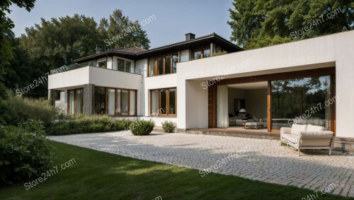 Modern White House with Large Windows and Spacious Yard