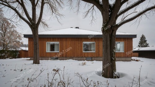 Modern Winter Cottage with Wooden Facade in Snowy Setting