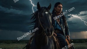 Mystic Lightning Storm: Brave Native Warrior and Majestic Horse