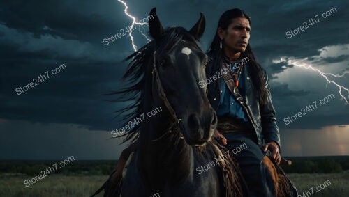 Mystic Lightning Storm: Brave Native Warrior and Majestic Horse
