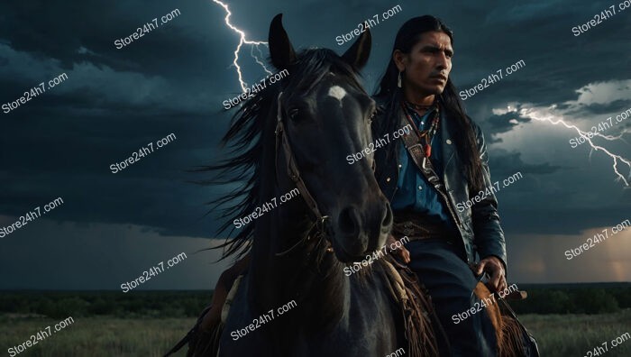 Mystic Lightning Storm: Brave Native Warrior and Majestic Horse