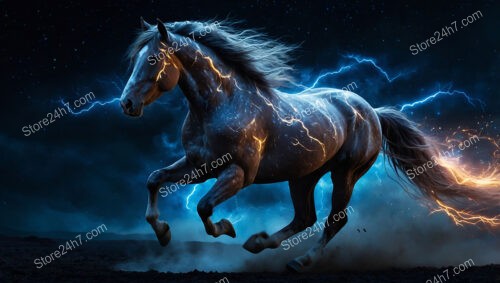 Mystical Horse Races Across Starry Night Fueled by Cosmic Energy