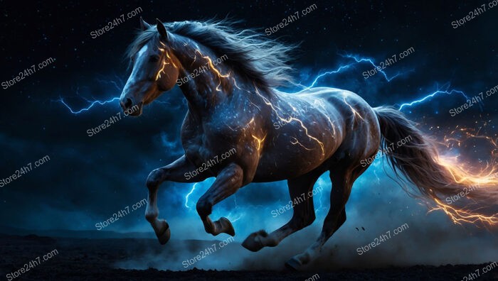 Mystical Horse Races Across Starry Night Fueled by Cosmic Energy