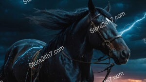 Mystical Storm Horse Illuminated by Lightning in the Night Sky