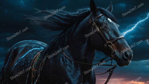 Mystical Storm Horse Illuminated by Lightning in the Night Sky
