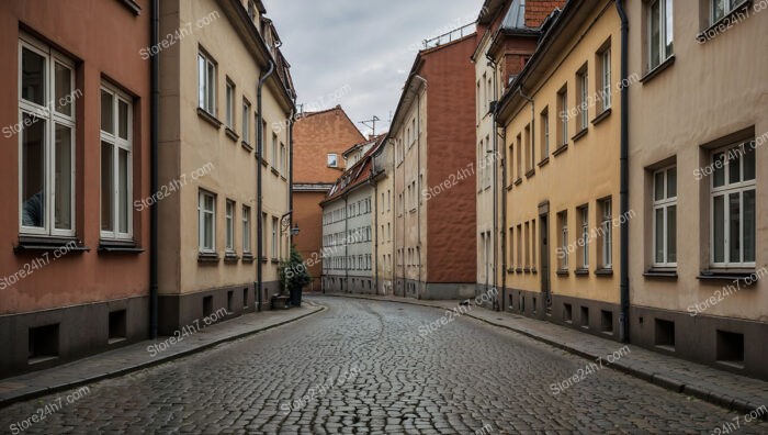 Narrow Street in Eastern German Town with Charming Houses