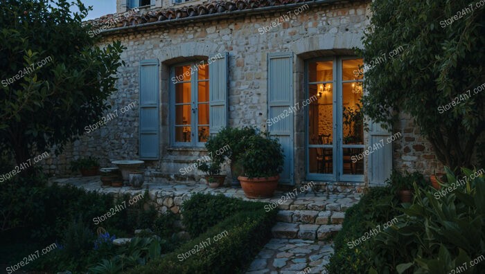 Old Stone House with Warm Evening Glow in Southern France