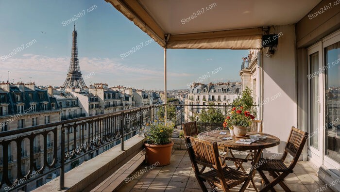 Parisian Apartment Terrace with Iconic Eiffel Tower View