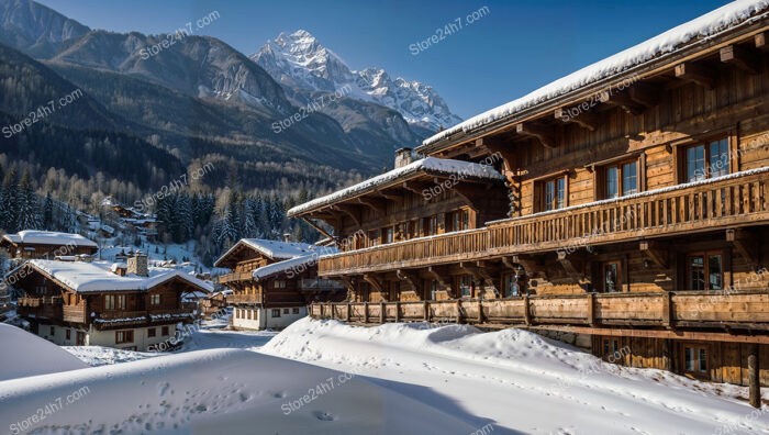 Picturesque Alpine Village with Traditional Wooden Chalets