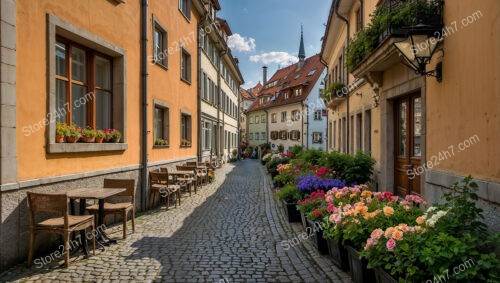 Picturesque Bavarian Alley with Colorful Buildings and Flowers