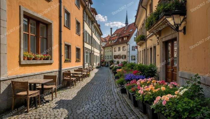 Picturesque Bavarian Alley with Colorful Buildings and Flowers