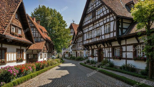 Picturesque Half-Timbered Houses on a German Village Street