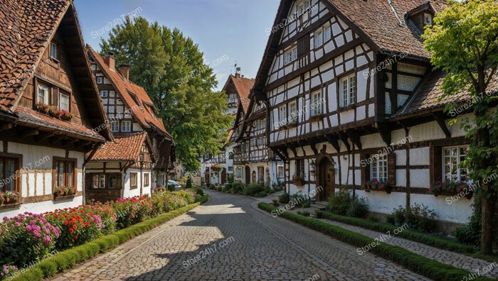 Picturesque Half-Timbered Houses on a German Village Street