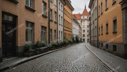 Picturesque Street with Traditional German Architecture and Cobblestones