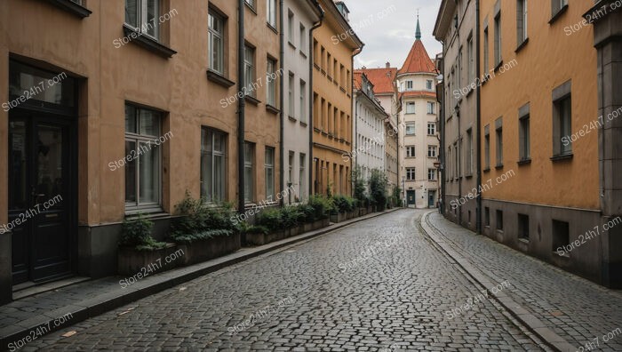 Picturesque Street with Traditional German Architecture and Cobblestones