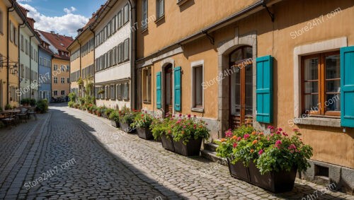 Quaint Bavarian Street with Brightly Painted Shutters and Flowers