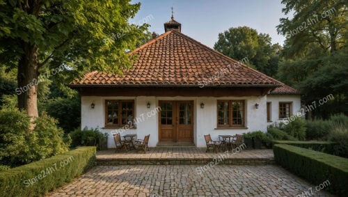 Quaint Cottage with Red Tile Roof and Patio