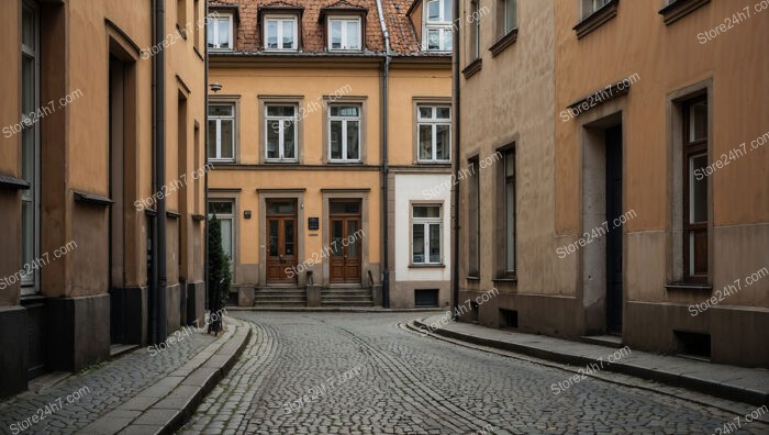 Quaint Eastern German Street with Classic Townhouse Facades