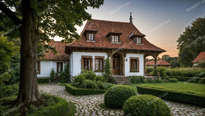 Quaint German Home with Red Tile Roof and Gardens