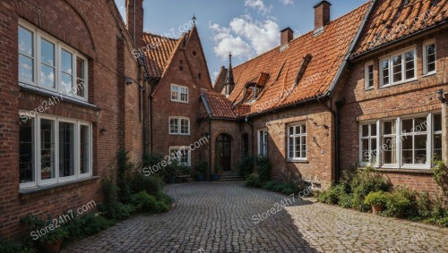 Quaint Gothic House with Courtyard and Red Tile Roofs