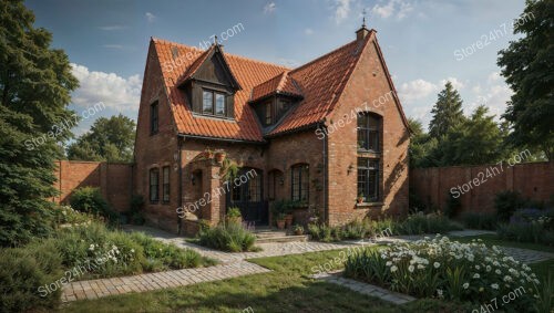 Quaint Gothic House with Red Brick Walls and Garden