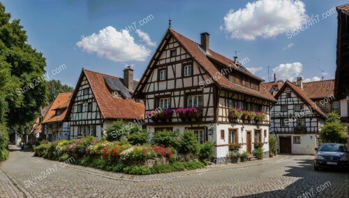 Quaint Half-Timbered House with Colorful Gardens in Germany