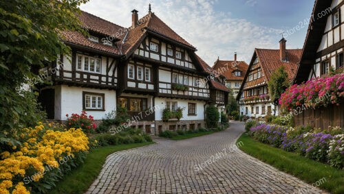 Quaint Half-Timbered Houses in a German Village Setting