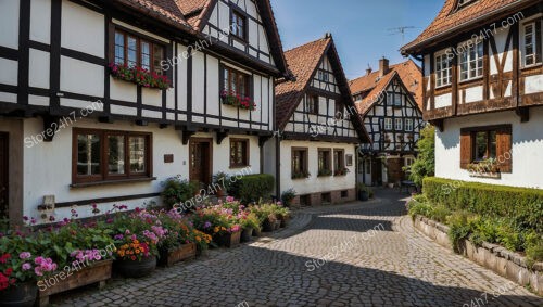 Quaint Half-Timbered Houses in a Serene German Village
