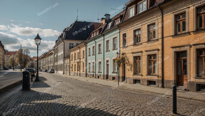 Quiet Eastern German Street with Pastel-Colored Houses