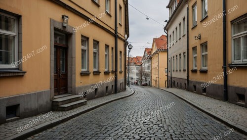 Quiet Eastern German Street with Yellow Stucco Buildings