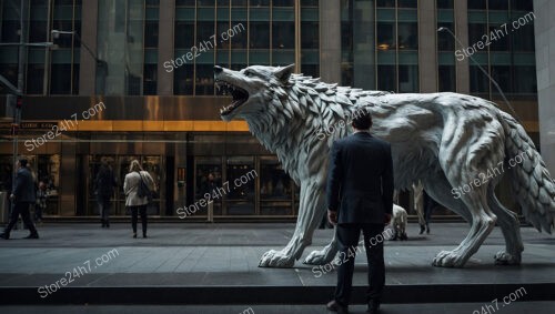 Roaring Spirit of Wall Street: A Wolf's Resolute Gaze Unyielding