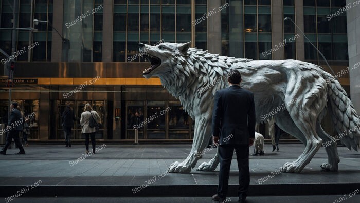 Roaring Spirit of Wall Street: A Wolf's Resolute Gaze Unyielding