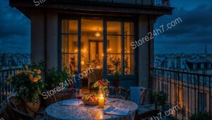 Romantic Parisian Apartment Terrace with Evening City View