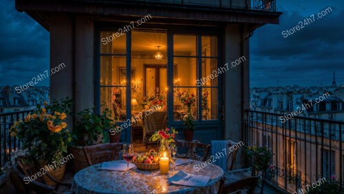 Romantic Parisian Apartment Terrace with Evening City View