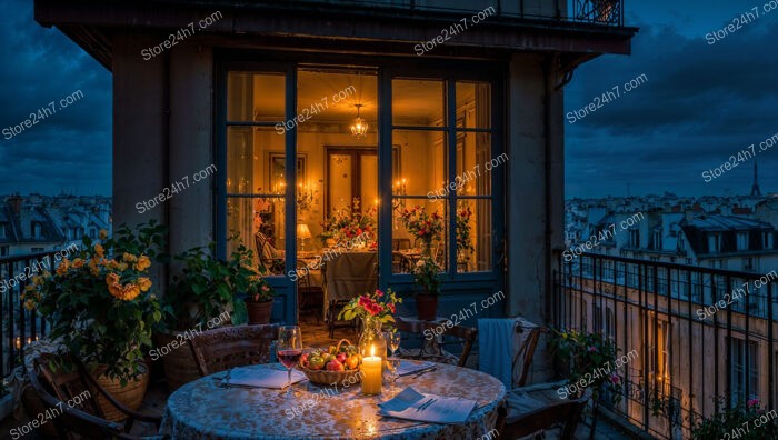 Romantic Parisian Apartment Terrace with Evening City View