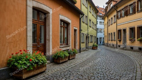 Scenic Bavarian Alleyway with Colorful Facades and Planters