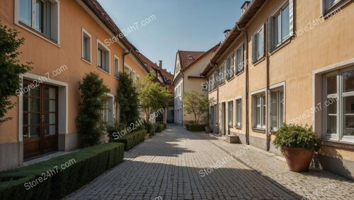 Serene Bavarian Courtyard with Orange Facades and Greenery