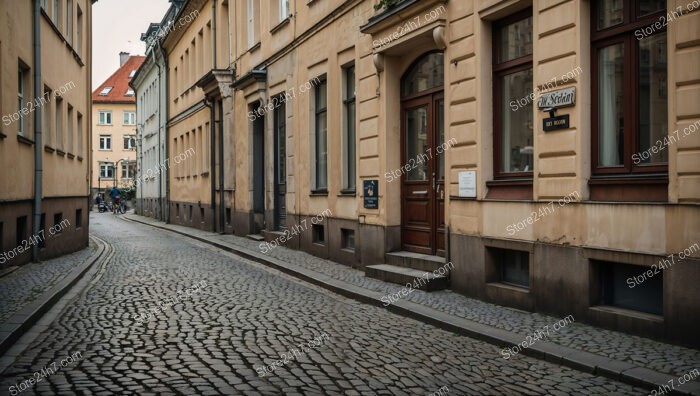 Serene Cobblestone Alley with Historic Buildings in East Germany