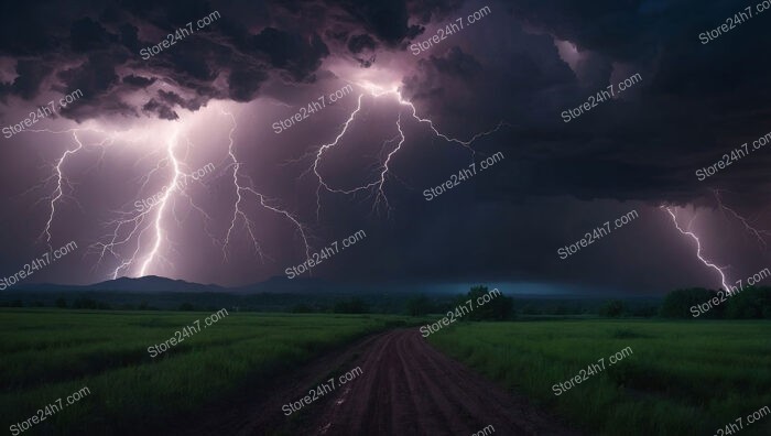 Serene Landscape Transformed by a Majestic Lightning Storm