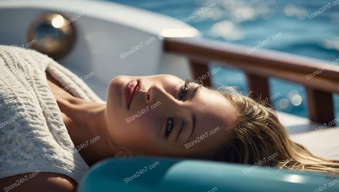 Serene Repose: Young Woman's Peaceful Yacht Retreat at Sea