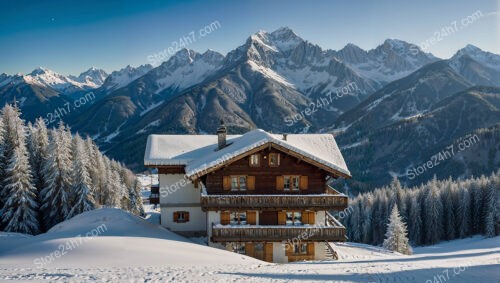 Snow-Capped Chalet with Majestic Mountain Panorama