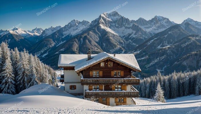 Snow-Capped Chalet with Majestic Mountain Panorama