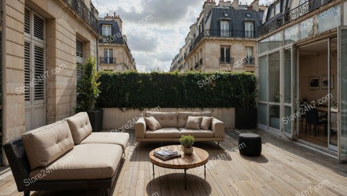 Spacious French Terrace with Elegant Seating and Greenery