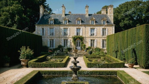 Stately French Country Estate with Manicured Gardens and Fountain