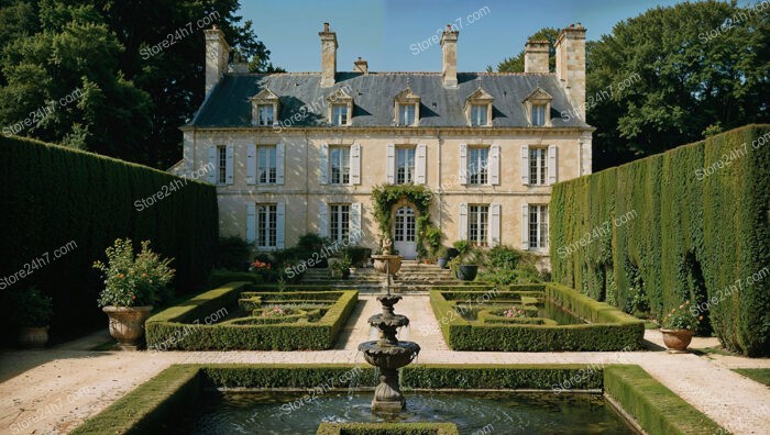 Stately French Country Estate with Manicured Gardens and Fountain